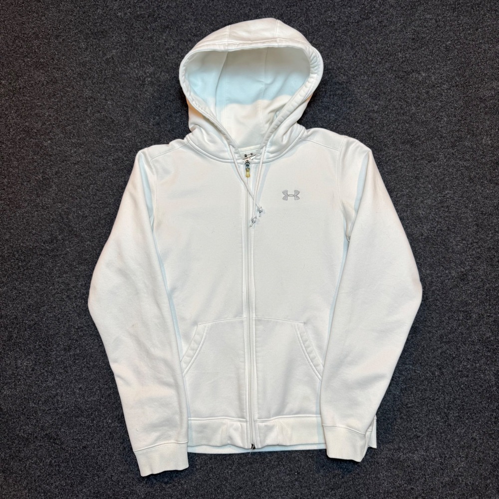 Under Armour Womens White Full Zip Fleece Hoodie Sweatshirt Size Medium